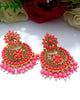 E0450_Gorgeous shiny dangler studded with golden stones with a touch of pink beads(medium size hanging)