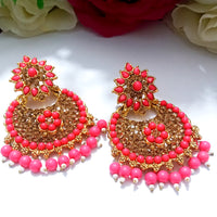 E0450_Gorgeous shiny dangler studded with golden stones with a touch of pink beads(medium size hanging)