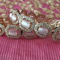 B0178_S_Elegant Rose Gold bangles embellished with American Diamond stones with a touch of dazzling pink stones.