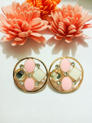 E0454_Classy studs with a touch of pink and white stones (medium size)