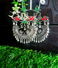 E0448_Gorgeous German silver oxidized earrings with delicate craft work with peacock designs with a touch of beads (medium size)