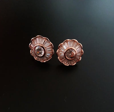 E0456_Gorgeous flowery pattern Rose Gold American Diamond studs.
