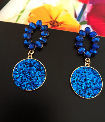 E0462_Dazzling danglers studded with bright blue stones with a touch of glitters (long hanging)