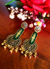 E0438_Trendy Glossy German silver oxidized ear drop hanging with floral patterns and with a touch of golden color beads (ear drop hanging)