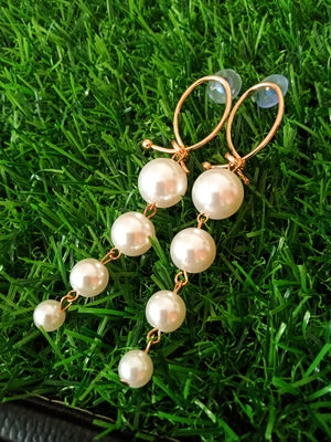 E0469_Trendy chain drop pearl earring(medium size hanging)