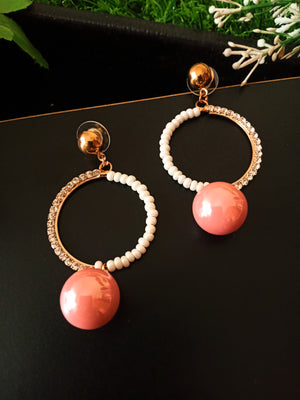 E0471_Glossy bead hoop earring with a touch of stones(medium size)