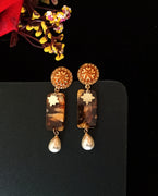 E0476_Trendy marble pattern earrings with delicate craft work and with a touch of pearls(medium size hanging)