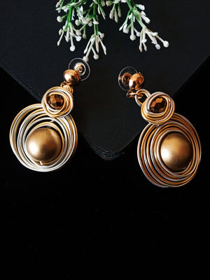 E0477_Trendy danglers with tangled dual tone rings with a touch of beads(medium size hanging)