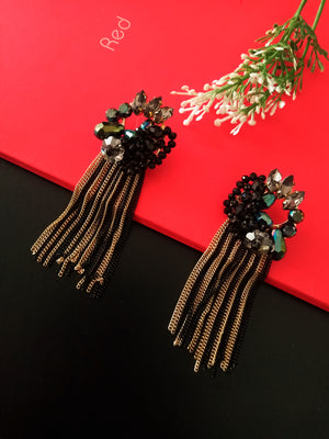 E0481_Trendy chain drop danglers with a touch of shiny stones and beads(long hanging)