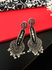 E0484_Gorgeous German silver oxidized earring with delicate art work of beautiful patterns and with a touch of bead drops(ear drop hanging)