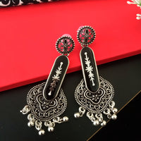 E0484_Gorgeous German silver oxidized earring with delicate art work of beautiful patterns and with a touch of bead drops(ear drop hanging)