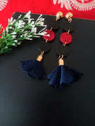 E0488_Trendy fabric earring with a touch of circular beads(long hanging)