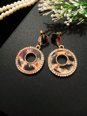 E0493_Classy disc shaped earring with a touch of stones(ear drop hanging)