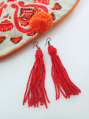 E0494_Trendy tassel bead  chain drop earring (long hanging)