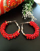 E0497_ Classy hoop earring with a touch of bright red beads (medium size hanging)