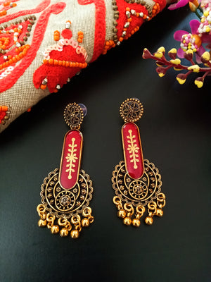 E0503_ Gorgeous German silver oxidized earring with delicate art work with a touch of beads(medium size)