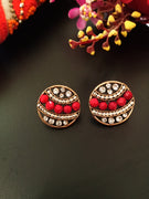 E0507_ Trendy circular shaped studs with embossed crystals with a touch of stones.