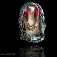 P027_Beautiful  Ash & Pink Printed Colored Pendant Scarf