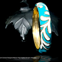 B012_Classy Style Sky & white  Colored Designed Meena Pital Enamel Bangles with base color Golden(Free Size)