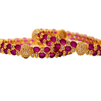 B024_Gorgeous 1 gm Gold plated bangles studded with pink stones and American Diamond stones.