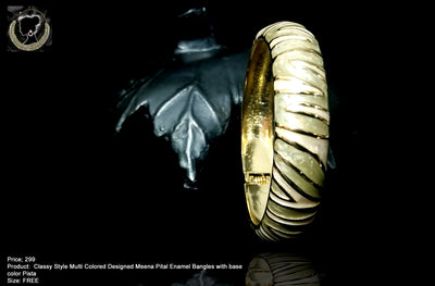 B06_Classy Style pista & golden Colored Designed Meena Pital Enamel Bangles with base color Golden(Free Size)
