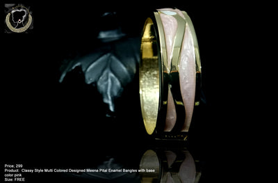 B07_Classy Style Light pink & golden Colored Designed Meena Pital Enamel Bangles with base color Golden(Free Size)