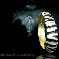 B09_Classy Style Black & white  Colored Designed Meena Pital Enamel Bangles with base color Golden(Free Size)