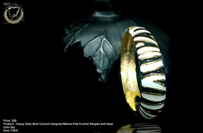 B09_Classy Style Black & white  Colored Designed Meena Pital Enamel Bangles with base color Golden(Free Size)