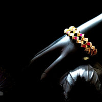 B019_Gorgeous Gold plated Bangles studded with white and pink ruby stones set of 2