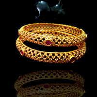B030_Classy Style 1 gm Gold plated bangles studded with pink ruby stones.