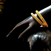 B030_Classy Style 1 gm Gold plated bangles studded with pink ruby stones.