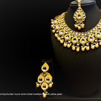 BN01_Classy Style Stunning Kundan round centre bridal necklace set with yellow pearl drops