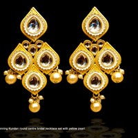 BN01_Classy Style Stunning Kundan round centre bridal necklace set with yellow pearl drops