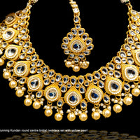 BN01_Classy Style Stunning Kundan round centre bridal necklace set with yellow pearl drops