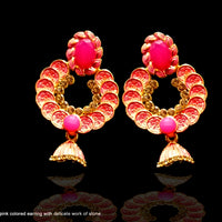 E0101_Classy bright pink colored earring with delicate work of stone