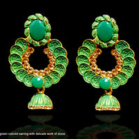 E0102_Classy bright green colored earring with delicate work of stone