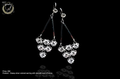 E0109_Classy silver colored earring with delicate work of stone