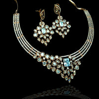 N074_Elegant Rose Gold necklace studded with American Diamond stones.
