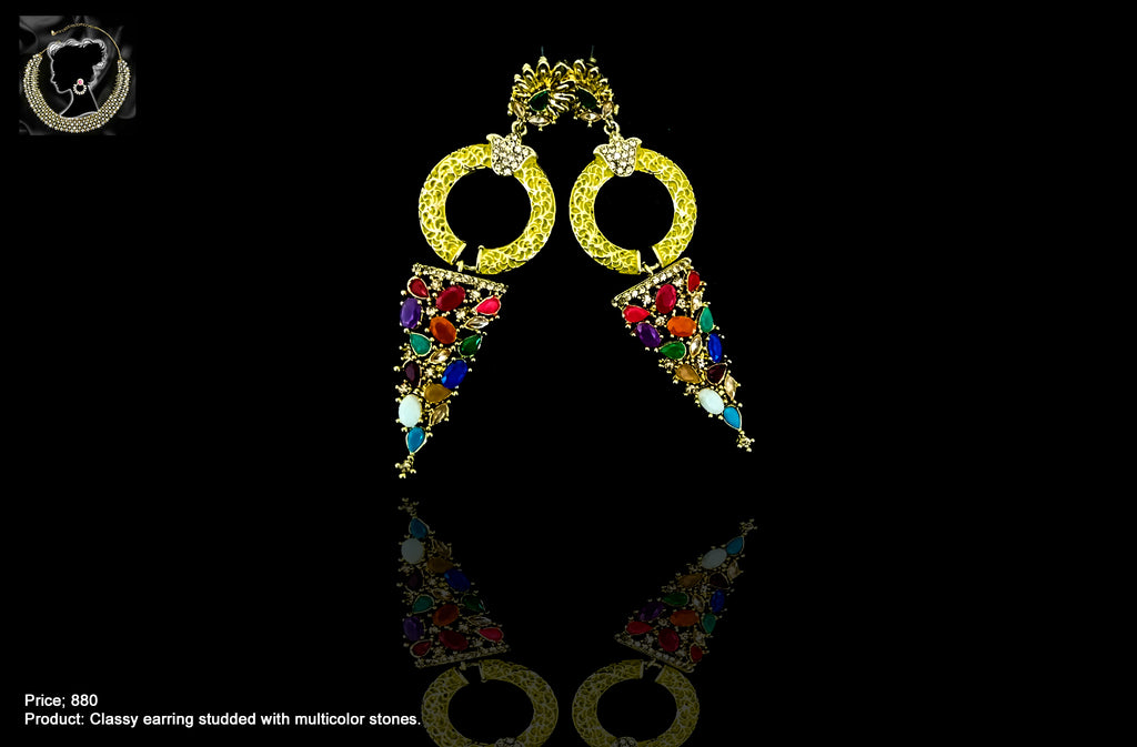 E017_Classy earring with delicate work of ruby & American diamond & kundan stones meant to put your fashion quotient higher