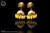 E020_Glossy golden colored high quality & light weight large jumka earring with delicate work of yellow colored beads and  Meenakari work.