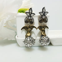 E0212_Premium Oxidized earring Studded with  American Diamond.