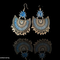 E028_Classy silver & royal blue colored crafted earring with delicate work of small silver balls