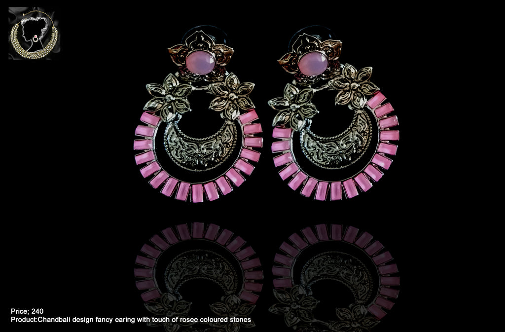 E02_Chandbali design fancy earring with touch of rose colored stones.