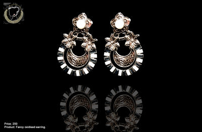 E035_Classy bright black & white colored beautifully crafted earring with delicate work of stone