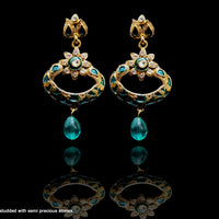 E041_Classy golden colored crafted earring with delicate work of green Minakari