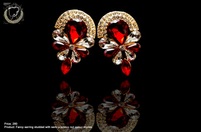E043_Classy flower designed earring with delicate work of white & maroon stone