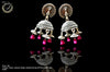 E053_Classy silver oxidized crafted earring with delicate work of pink balls