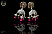 E053_Classy silver oxidized crafted earring with delicate work of pink balls