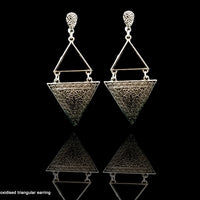 E055_Classy silver oxidized crafted earring with delicate work of Black stone