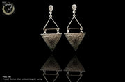 E055_Classy silver oxidized crafted earring with delicate work of Black stone